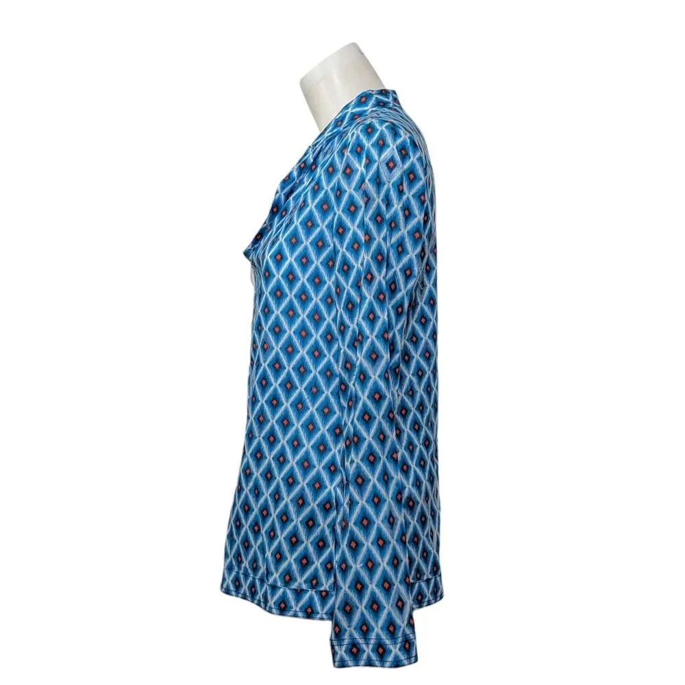 Tory Burch Size 4 Plastic Diamond Accents Blue Top Long Sleeve Boho Geometric